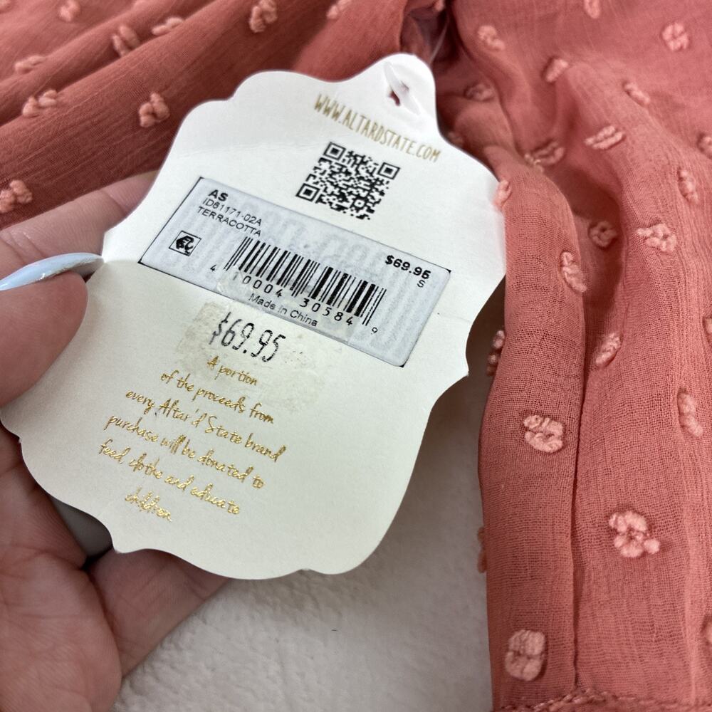 NWT Altar’d State Small Terracotta Smocked Mini Dress Benefits Charity - Picture 6 of 11
